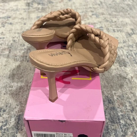 Vivianly  Beige Braided Women's Heels - Picture 4 of 6